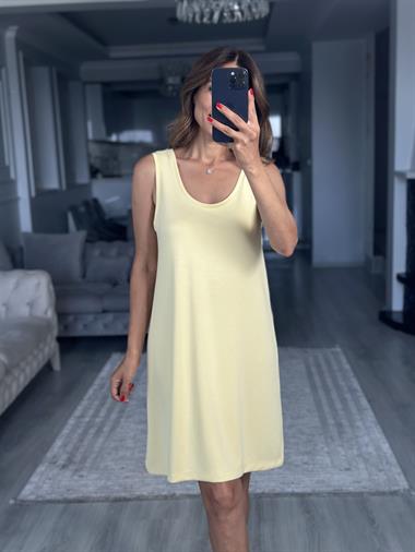 Sarı Ön Arka U Yaka  Basic Mini Kadın Elbise