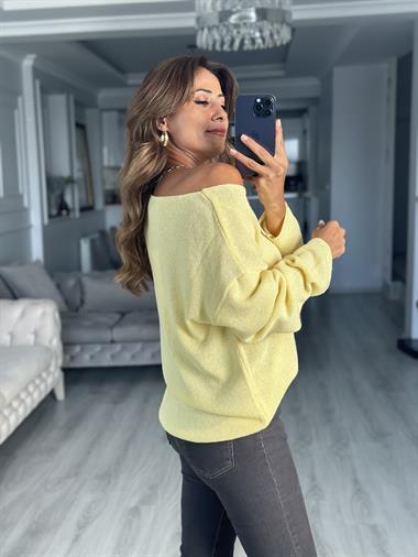 Sarı Oval Yaka Uzun Kol Kadın Triko Kazak