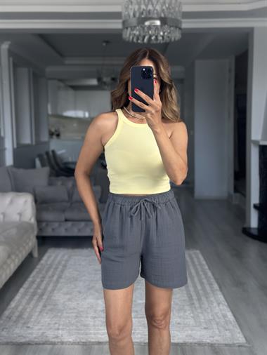 Sarı Yüzücü Yaka Crop Top Kadın Body