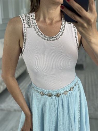 Şeker Pembe Troklu Sıfır Kol Kaşkorse Kadın Body