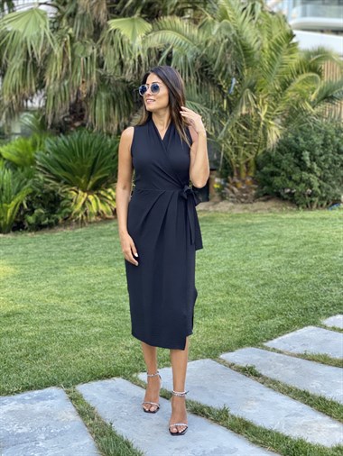 Siyah Anvelop Bağlama Detay Aerobin Kadın Elbise