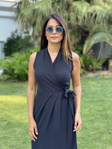 Siyah Anvelop Bağlama Detay Aerobin Kadın Elbise