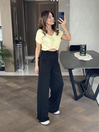 Siyah Arka Cebi Kapaklı İki İplik Kadın Pantolon