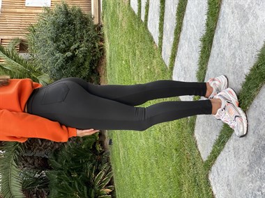 Siyah Arka Cepli Nano Fit Kadın Tayt Pantolon