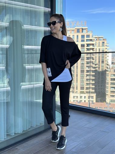 Siyah Armalı Dar Paça Bürümcük Üçlü Kadın Takım