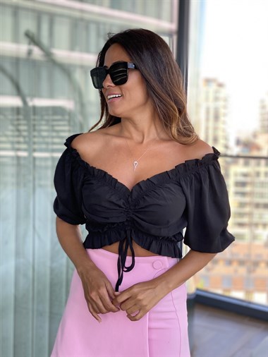 Siyah Asansörlü Şifon Kadın Bluz