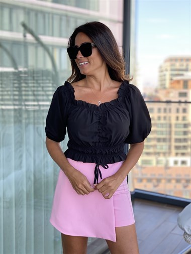 Siyah Asansörlü Şifon Kadın Bluz