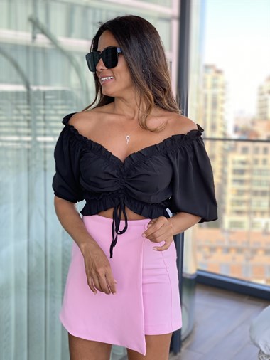 Siyah Asansörlü Şifon Kadın Bluz