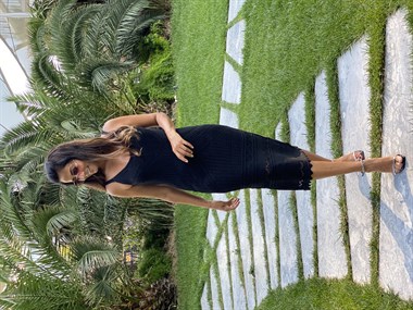 Siyah Askılı Ajur Desenli Triko Kadın Elbise