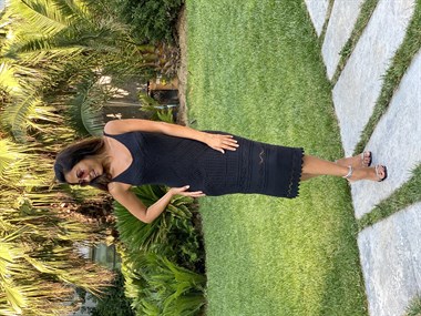 Siyah Askılı Ajur Desenli Triko Kadın Elbise