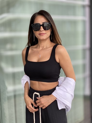 Siyah Askılı Fitilli Crop