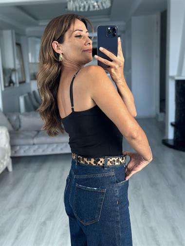 Siyah Ayarlanabilir Askılı Kadın Atlet Body