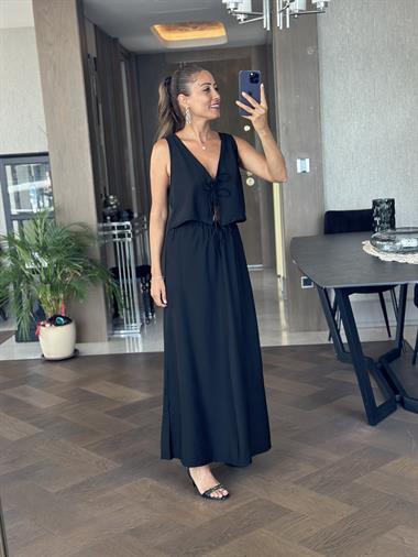 Siyah Bağcıklı Yelek Etek Kadın Alt Üst Takım