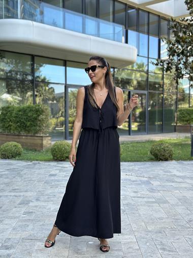 Siyah Bağcıklı Yelek Etek Kadın Alt Üst Takım