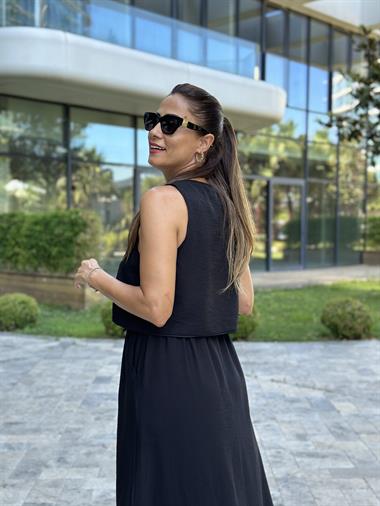 Siyah Bağcıklı Yelek Etek Kadın Alt Üst Takım