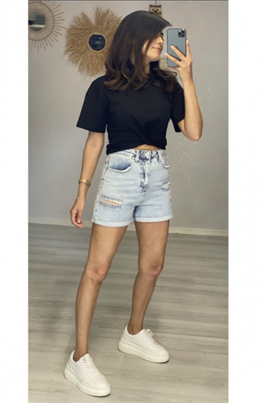 Siyah Bağlama Detay T-Shirt