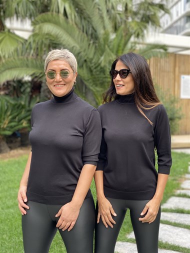 Siyah Balıkçı Yaka Truvakar Kol Kadın Kazak