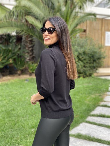 Siyah Balıkçı Yaka Truvakar Kol Kadın Kazak