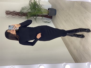 Siyah Yarım Balıkçı Yaka Uzun Kol Özel Üretim Kadın Elbise