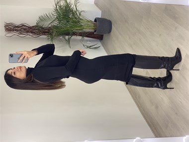 Siyah Yarım Balıkçı Yaka Uzun Kol Özel Üretim Kadın Elbise