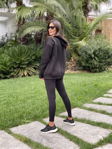 Siyah  Basic Kapüşonlu Fermuarlı Kadın Sweatshirt