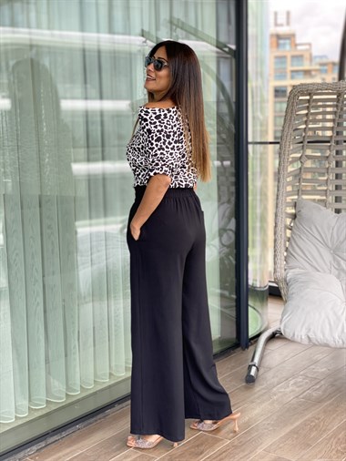 Siyah Beli Kalın Lastikli Aerobin Kadın Pantolon