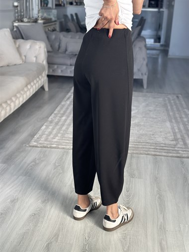 Siyah Beli Lastikli Harem Kadın Pantolon