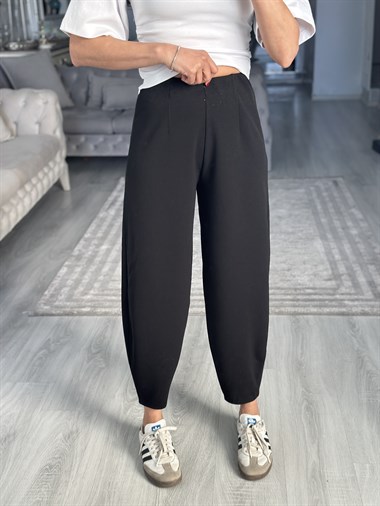 Siyah Beli Lastikli Harem Kadın Pantolon