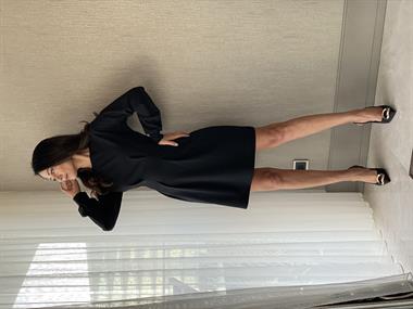 Siyah Beli Pensli Likralı Krep Kadın Elbise