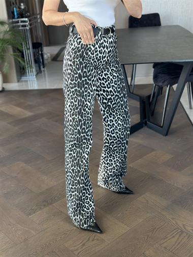 Siyah Beyaz Leopar Desen Orjinal Marka Straight Kadın Jean Pantolon