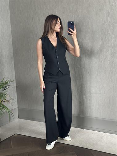 Siyah Bezayağı Yelek Pantolon Kadın Takım