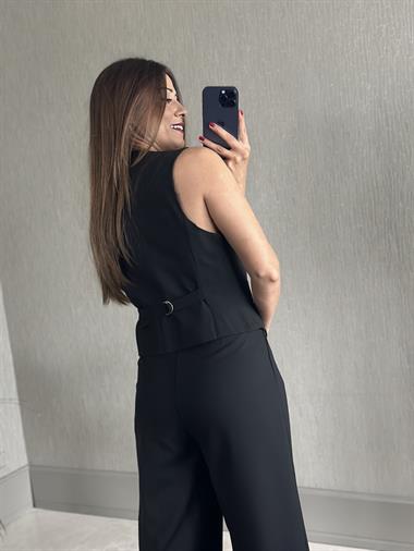 Siyah Bezayağı Yelek Pantolon Kadın Takım
