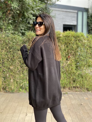 Siyah Bisiklet Yaka Ayıcık Detay Triko Kadın Kazak