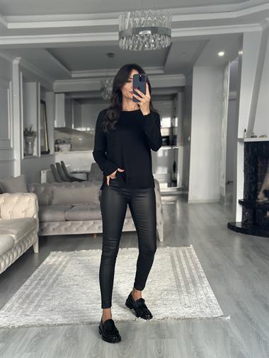 Siyah Bisiklet Yaka Basic İnce Merserize Kadın Kazak