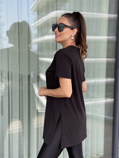 Siyah Bisiklet Yaka Basic T-Shirt