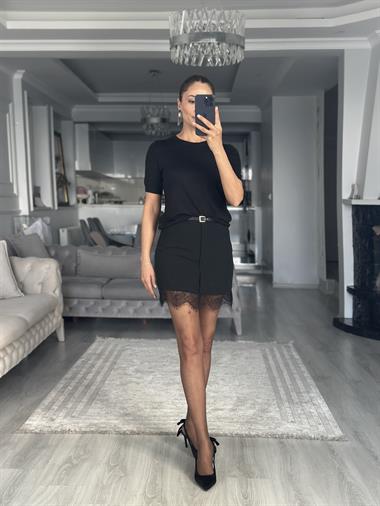 Siyah Bisiklet Yaka Kısa Kol Basic Kadın Triko Bluz