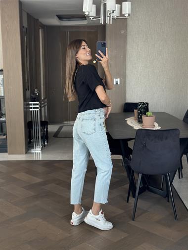 Siyah Bisiklet Yaka Kısa Kol Penye Crop Kadın T-Shirt