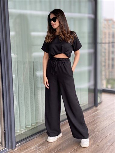 Siyah Bisiklet Yaka Lastikli Rahat Takım