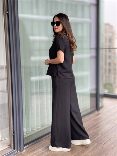 Siyah Bisiklet Yaka Lastikli Rahat Takım