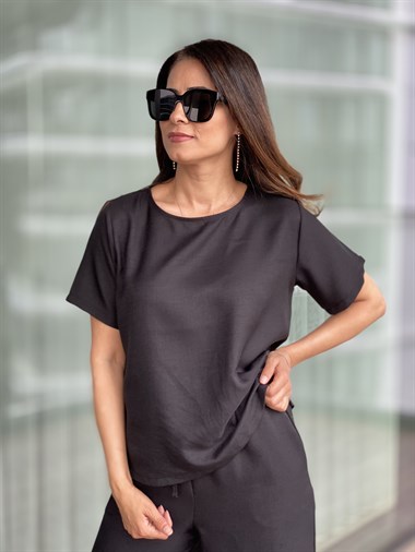 Siyah Bisiklet Yaka Lastikli Rahat Takım