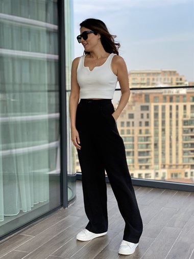 Siyah Bol Paça Aerobin Pantolon