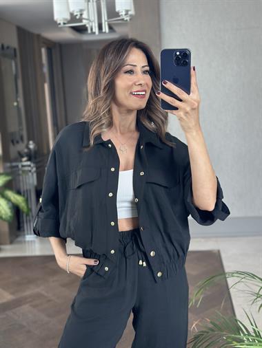 Siyah Bomber Ceket Pantolon Kadın İkili Takım