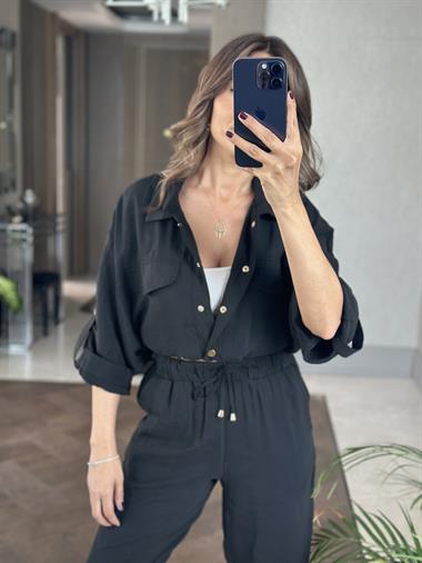 Siyah Bomber Ceket Pantolon Kadın İkili Takım