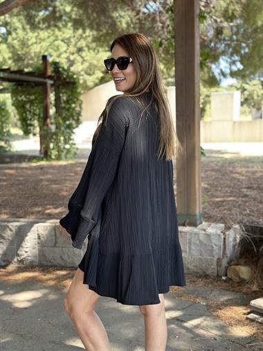 Siyah Boncuk Detaylı Bohem Krinkıl Kadın Elbise