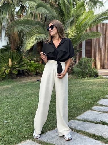 Siyah Çift Cepli Bağlamalı Tamara Kadın Gömlek