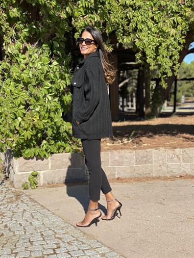 Siyah Çift Cepli Şönil Gabardin Kadın Gömlek