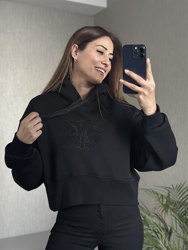 Siyah Ck Model Kapüşonlu Kadın Sweatshirt