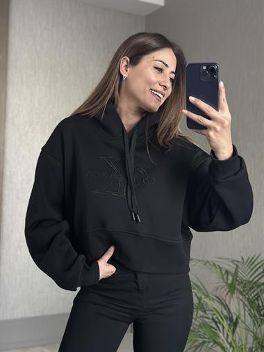 Siyah Ck Model Kapüşonlu Kadın Sweatshirt
