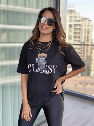Siyah Classy Ayıcık T-Shirt 