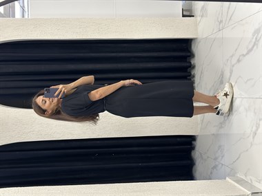 Siyah Cool Kemerli Bisiklet Yaka Midi Boy Kadın Elbise 